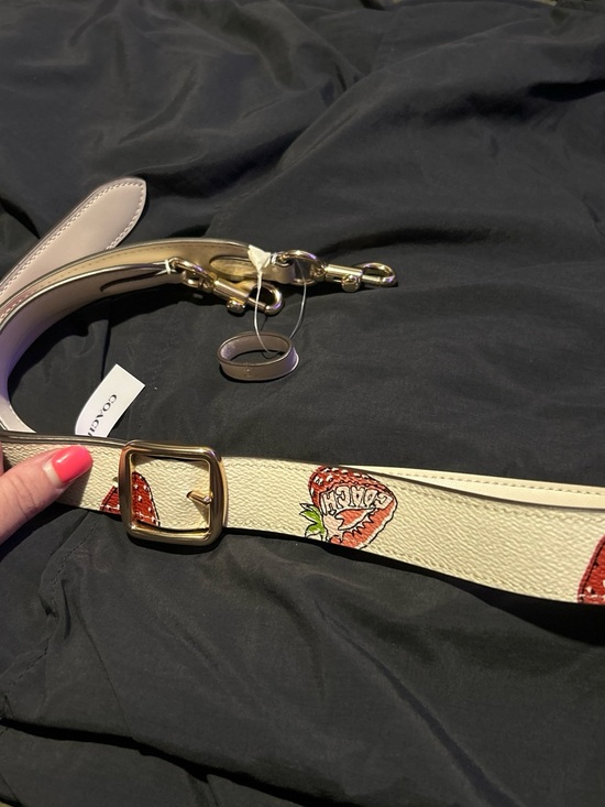 Coach Accessories - Coach Cream Leather Strawberry-Print Strap with Gold Hardware